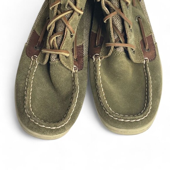 Sperry Top-Sider Olive Green Suede Boots Women's SZ 6 Leather Plaid Lace-Up Boot - Picture 3 of 13